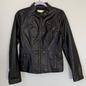 Women’s by Frida Faux Fur Leather Jacket Full Zip Pockets Black Size S
